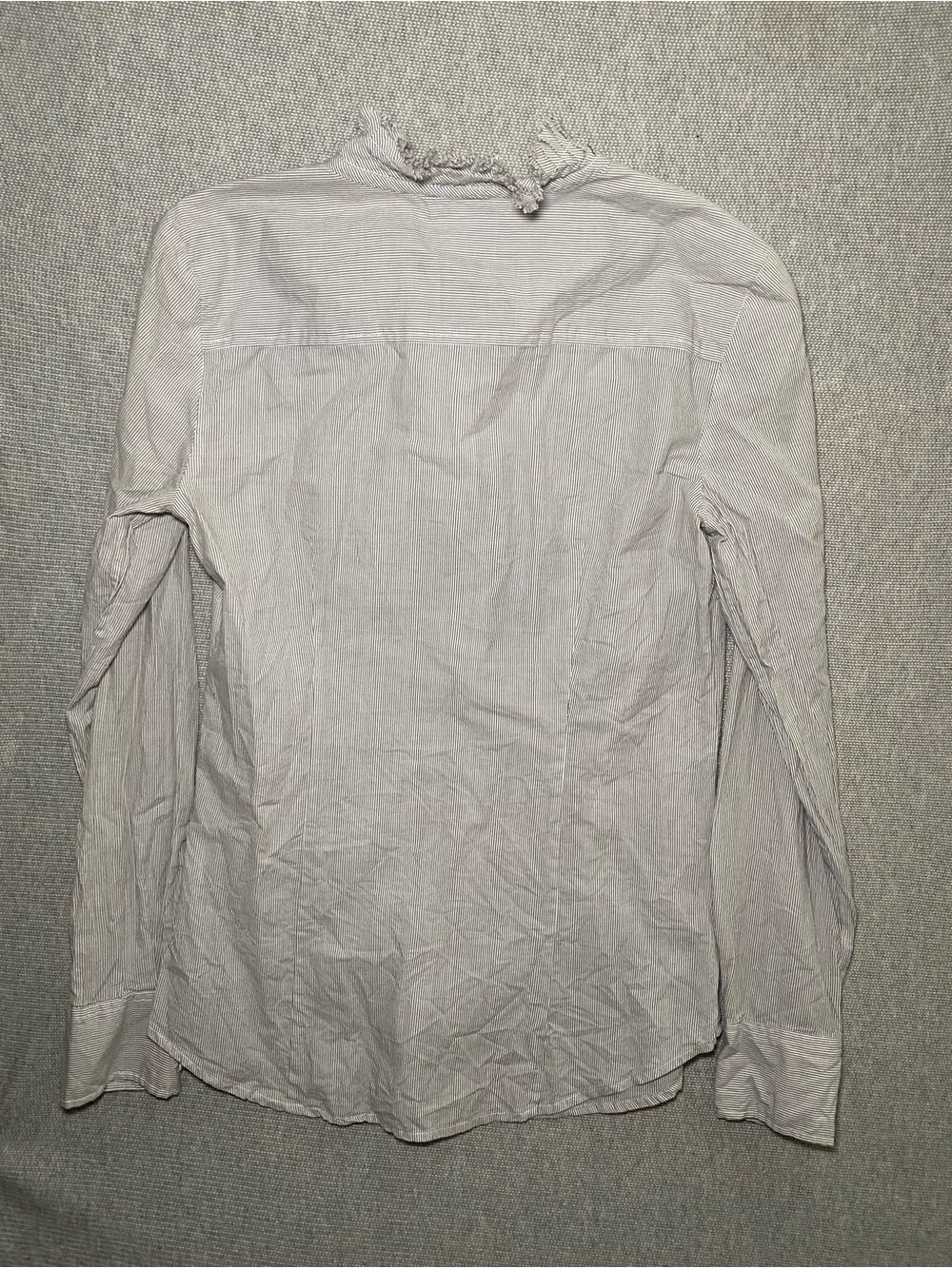 J Crew Pinstripe Cotton Ruffle Front Tuxedo Blouse Button Down Shirt Size 0 - Picture 2 of 6